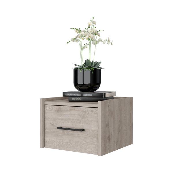 English Elm Light Gray Wall-Mounted Floating Nightstand - Modern Storage Solution For Minimalist Bedrooms & Decor B062P175140