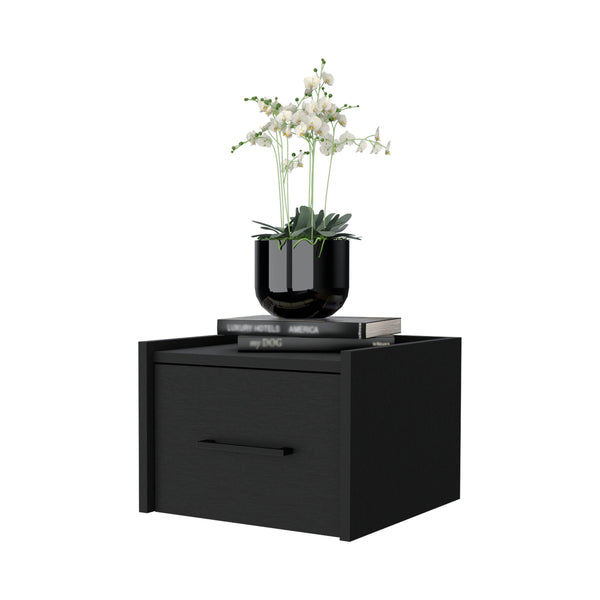 English Elm Wenge Floating Nightstand Wall-Mounted with Single Drawer and Spacious Top Shelf for Modern Bedrooms B062P175145