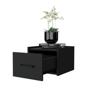 English Elm Wenge Floating Nightstand Wall-Mounted with Single Drawer and Spacious Top Shelf for Modern Bedrooms B062P175145