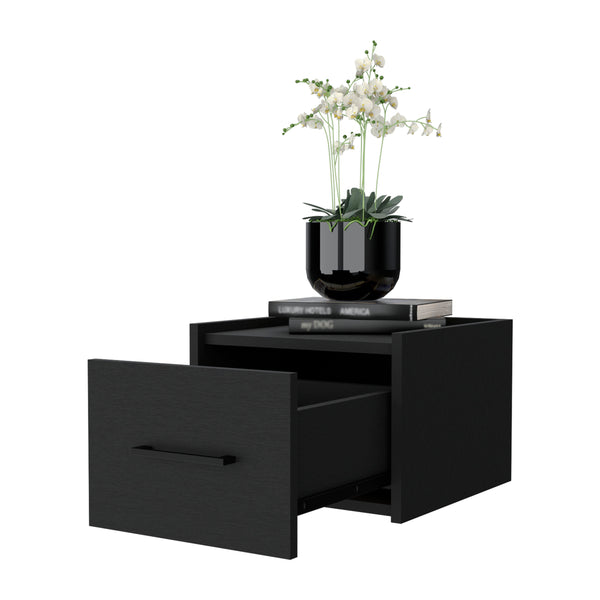 English Elm Wenge Floating Nightstand Wall-Mounted with Single Drawer and Spacious Top Shelf for Modern Bedrooms B062P175145