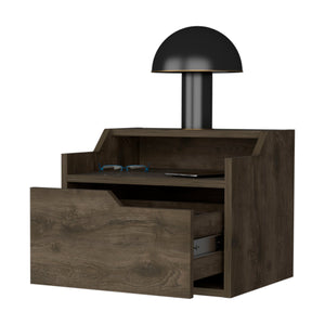 English Elm Dark Brown Floating Nightstand - Modern Wall-Mounted Dual-Shelf Design For Compact Storage & Style B062P175146
