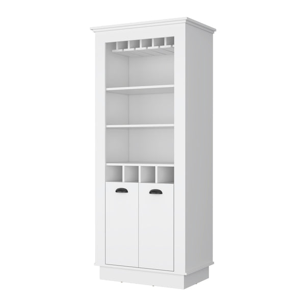 English Elm White Chic 4-Built In Wine Rack Bar Cabinet with 10-Glass Holder, Open Shelves & Spacious Storage for Entertaining Elegance B062S00383