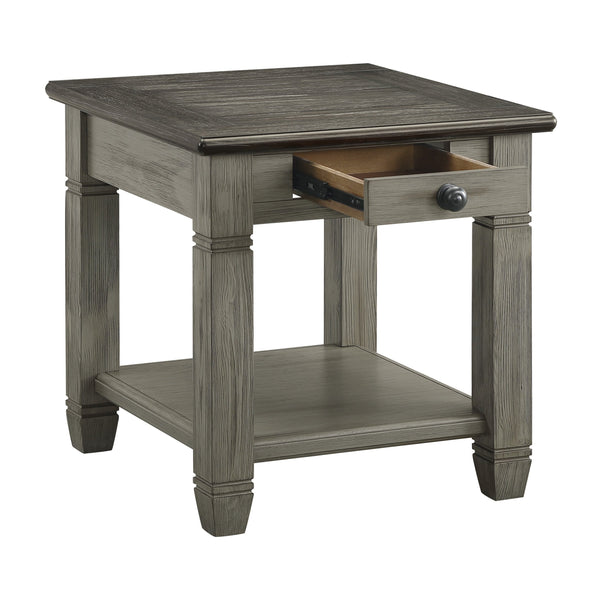 English Elm Coffee Granby Collection Cocktail Table with Wood Top, Two Drawers, Lower Display Shelf & Casters Antique Gray 29.5 L x 27.5 W x 12.25 H B011P175716