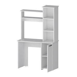 English Elm White Spacious Computer Desk with Hutch & 3-Tier Shelves, Cabinet Storage, Elegant Home Office Organizer B062P175110