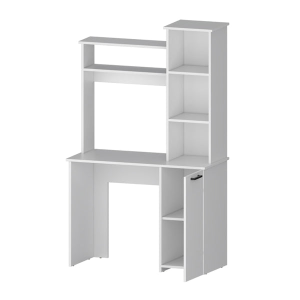 English Elm White Spacious Computer Desk with Hutch & 3-Tier Shelves, Cabinet Storage, Elegant Home Office Organizer B062P175110