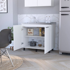 English Elm Wenge Finish Utility Sink Cabinet Set with Aluminum Countertop and Interior Shelving B062S00376