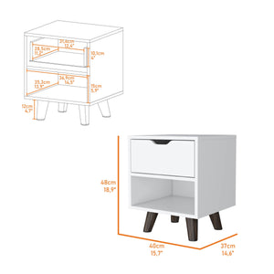 English Elm White Modern Nightstand with 1 Drawer and Open Shelf, Compact Wooden Legs, Chic Storage for Bedroom B062P175113