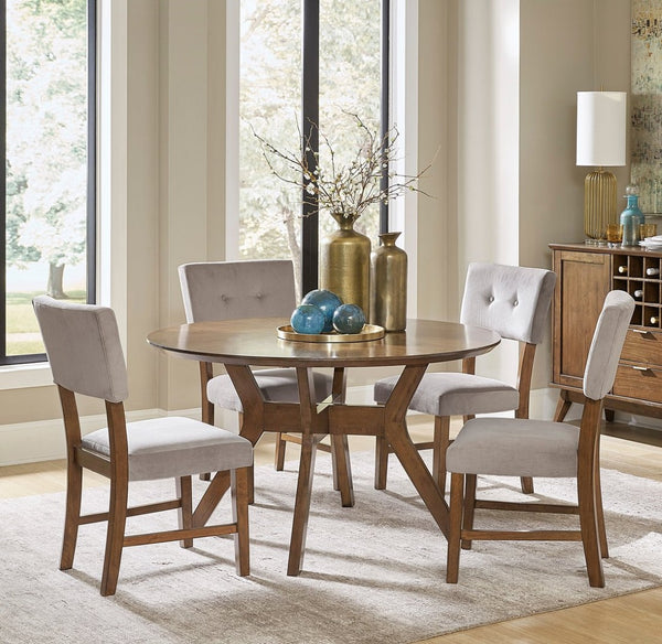 English Elm Classic Mid-century Round Dining Table 52 Inch Oak Finish X-base Seats Four B011P175774