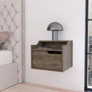 English Elm Dark Brown Floating Nightstand - Modern Wall-Mounted Dual-Shelf Design For Compact Storage & Style B062P175146