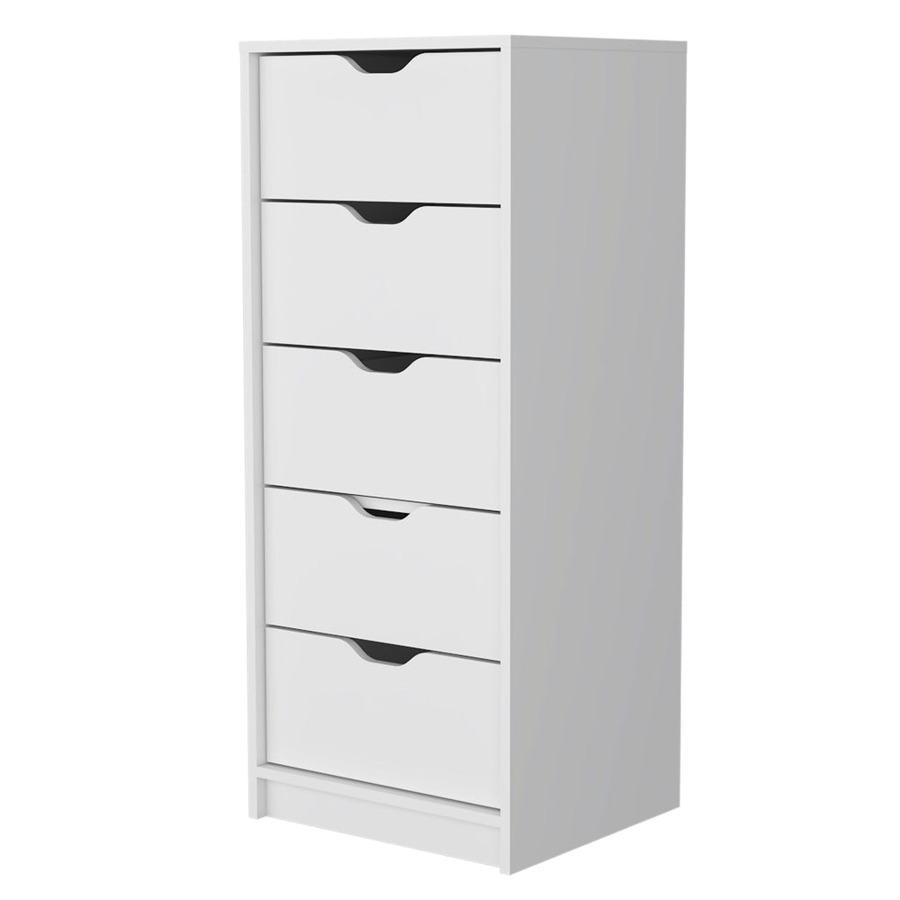 English Elm Logan White 5-Drawer Narrow Dresser with Pull-Out Smooth Glide Drawers, Compact 42.4" Storage Solution B062P175095
