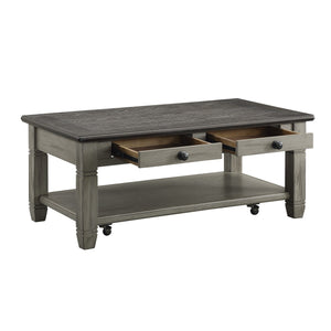 English Elm Coffee Granby Collection Cocktail Table with Wood Top, Two Drawers, Lower Display Shelf & Casters Antique Gray 51.5 L x 29.5 W x 12 H B011P175707
