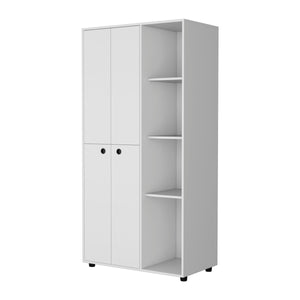 English Elm White 1-Drawer Armoire Closet Slim 4-Door Wardrobe with Hanging Rods & Open Shelves for Small Spaces B062S00555