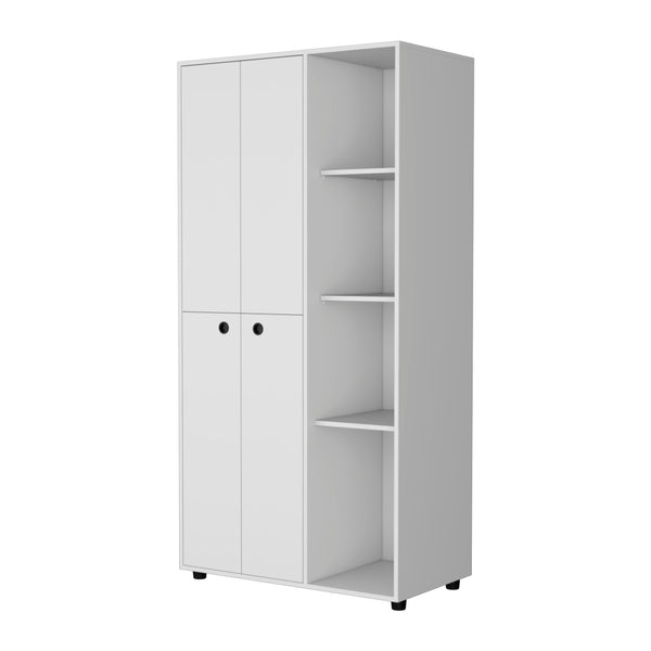 English Elm White 1-Drawer Armoire Closet Slim 4-Door Wardrobe with Hanging Rods & Open Shelves for Small Spaces B062S00555