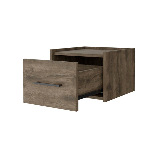 English Elm Dark Floating Wall-Mounted Nightstand with Drawer - Space-Saving Dark Brown Shelf for Books, Charging, Decor B062P175144