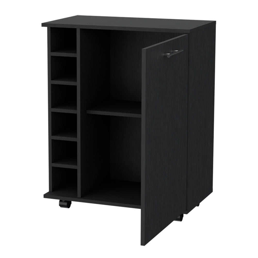 English Elm Wenge Modern Bar Cart with 6-Bottle Rack, Enclosed Shelf & Smooth Casters for Stylish Entertaining B062P175131