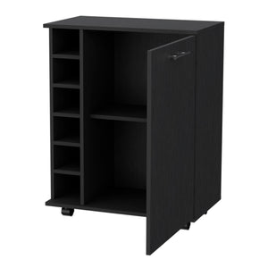 English Elm Wenge Modern Bar Cart with 6-Bottle Rack, Enclosed Shelf & Smooth Casters for Stylish Entertaining B062P175131