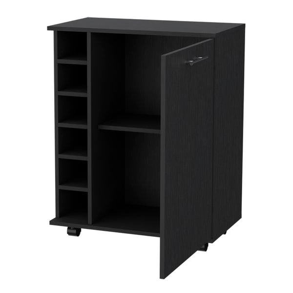 English Elm Wenge Modern Bar Cart with 6-Bottle Rack, Enclosed Shelf & Smooth Casters for Stylish Entertaining B062P175131