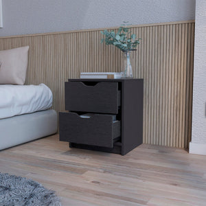 English Elm Wenge 2-Drawer Nightstand - Modern Elegance With Compact Design, Perfect For Organizing Your Essentials B062P175092-GIGA