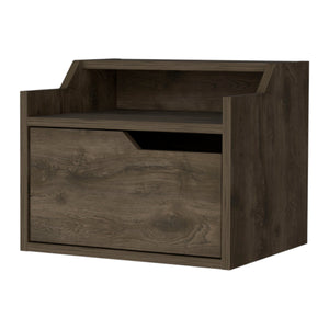 English Elm Dark Brown Floating Nightstand - Modern Wall-Mounted Dual-Shelf Design For Compact Storage & Style B062P175146