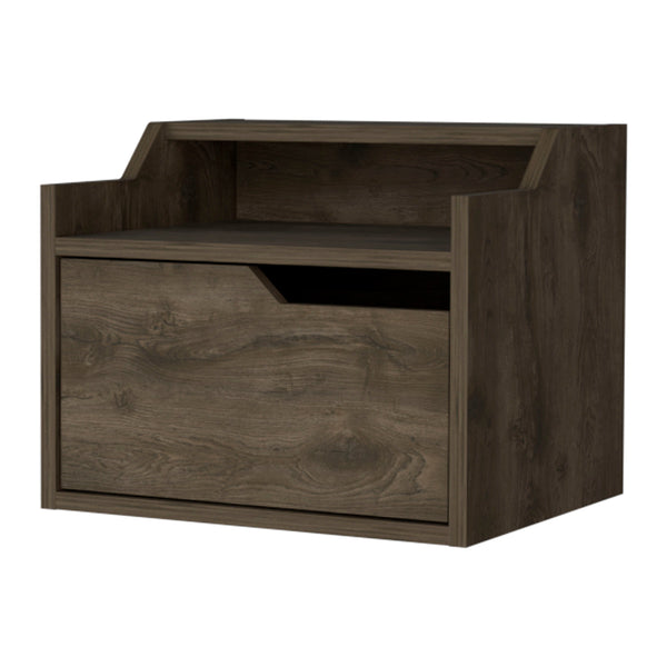 English Elm Dark Brown Floating Nightstand - Modern Wall-Mounted Dual-Shelf Design For Compact Storage & Style B062P175146