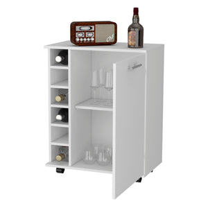 English Elm White Modern Bar Cart with 6-Bottle Rack, Enclosed Shelf, Sleek Handle & Casters for Entertaining B062P175132