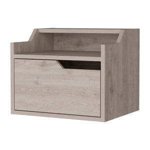 English Elm Light Gray Floating Nightstand With Dual Shelves - Modern Wall-Mounted Storage For Small Spaces B062P175142