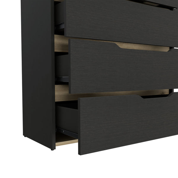 English Elm Drawer 4-Drawer Dresser 35"H Multicolor Black & Light Oak - Compact Rustic Contemporary Storage Elegance B097132890