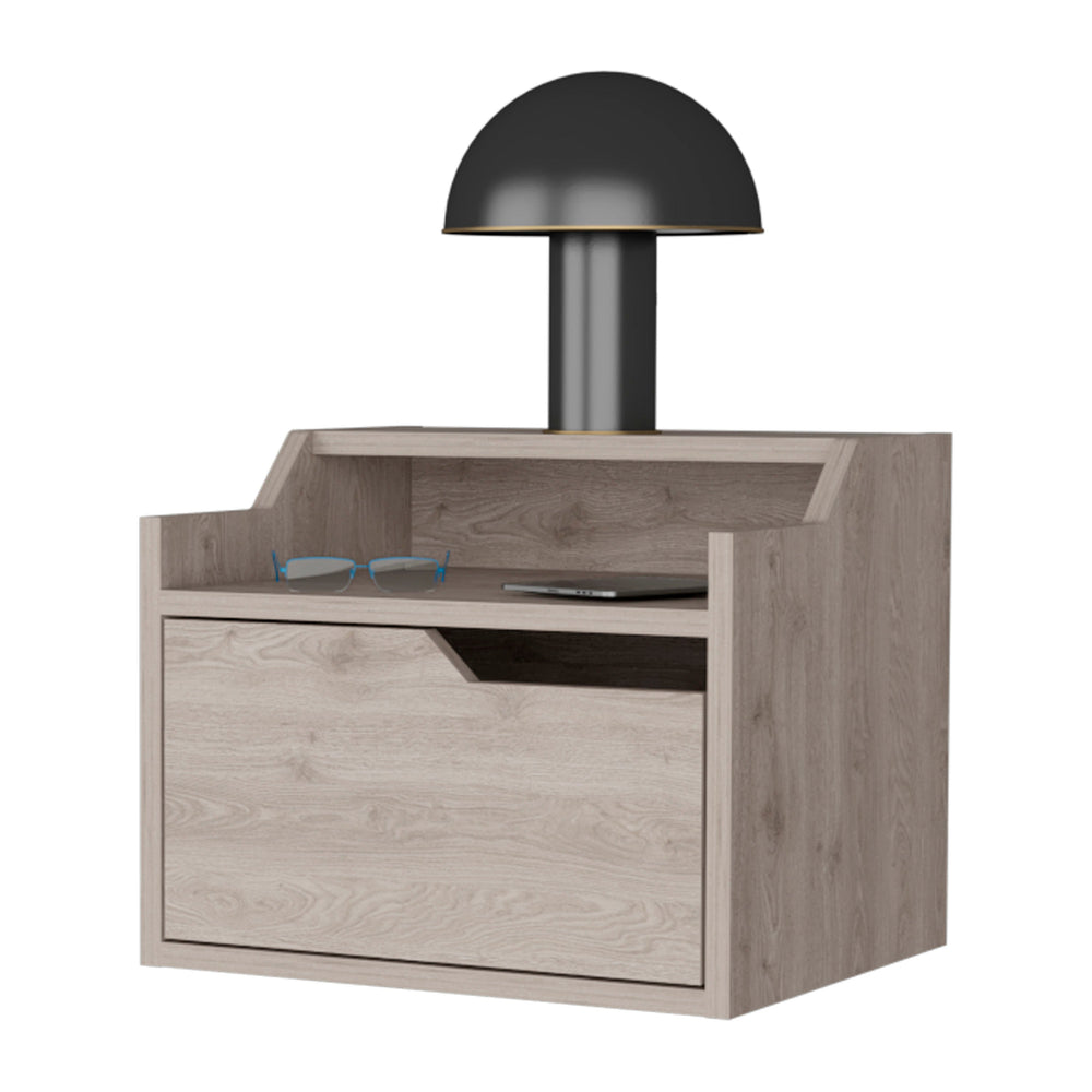 English Elm Light Gray Floating Nightstand With Dual Shelves - Modern Wall-Mounted Storage For Small Spaces B062P175142