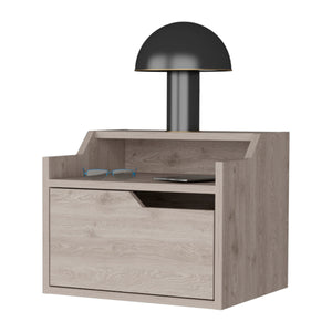 English Elm Light Gray Floating Nightstand With Dual Shelves - Modern Wall-Mounted Storage For Small Spaces B062P175142
