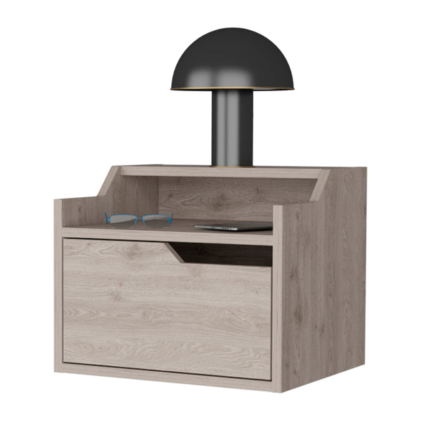English Elm Light Gray Floating Nightstand With Dual Shelves - Modern Wall-Mounted Storage For Small Spaces B062P175142