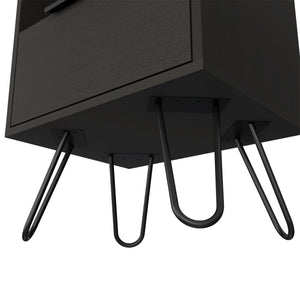 English Elm Nightstand Modern Black 22"H with Hairpin Legs, Open Shelf & Single Door Cabinet for Small Spaces B097132923