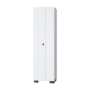 English Elm White Broom Cabinet with 5 Shelves, 3 Side Hangers & Bottom Storage — Tall 71" White Organized Closet B062S00380