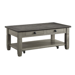 English Elm Coffee Granby Collection Cocktail Table with Wood Top, Two Drawers, Lower Display Shelf & Casters Antique Gray 51.5 L x 29.5 W x 12 H B011P175707