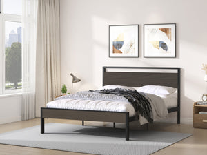 English Elm Ceres Metal Bed Frame Queen in Black with Walnut Headboard & Footboard — 1000lb Sturdy, Storage B083124174