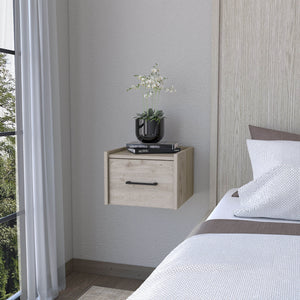 English Elm Light Gray Wall-Mounted Floating Nightstand - Modern Storage Solution For Minimalist Bedrooms & Decor B062P175140