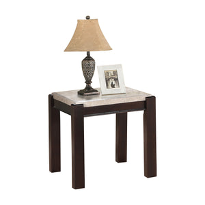 English Elm Genuine Marble Top End Table with Dark Wood Frame, Contemporary Transitional Accent Table 24" H Cherry 30.75 L x 26 W x 6.5 H B011P175757
