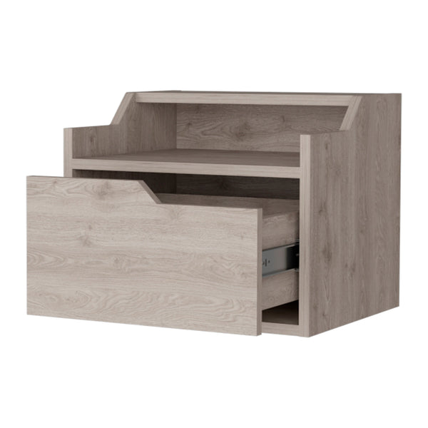 English Elm Light Gray Floating Nightstand With Dual Shelves - Modern Wall-Mounted Storage For Small Spaces B062P175142