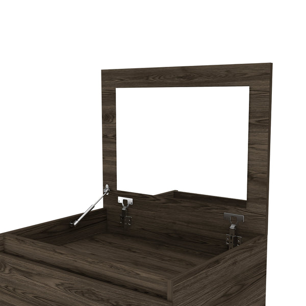 English Elm Dresser with Jewelry Box and Mirror, 43"H Single Door Cabinet with Two Drawers, Dark Walnut Finish Brown 51.57 L x 26.37 W x 5.51 H B097132971