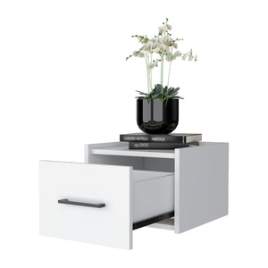 English Elm White Floating Wall-Mounted Nightstand with Drawer and Spacious Top Shelf for Compact Stylish Storage B062P175138