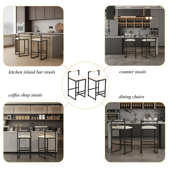English Elm Set of 2 Modern Faux Leather Barstools with Iron Frame for Kitchen Island Seating W1757P163456