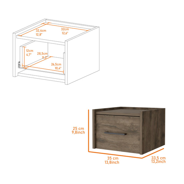 English Elm Dark Floating Wall-Mounted Nightstand with Drawer - Space-Saving Dark Brown Shelf for Books, Charging, Decor B062P175144