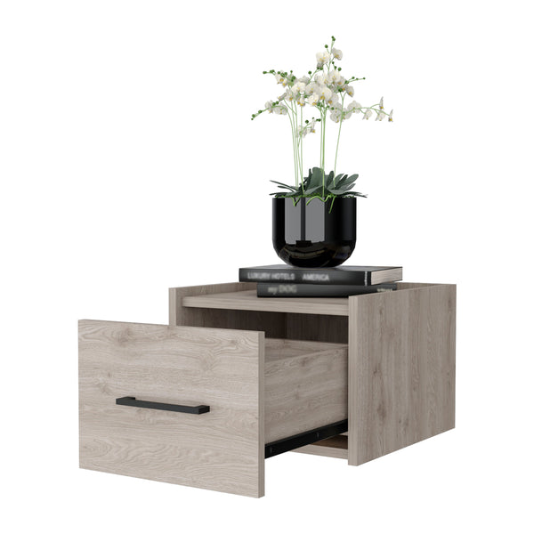 English Elm Light Gray Wall-Mounted Floating Nightstand - Modern Storage Solution For Minimalist Bedrooms & Decor B062P175140