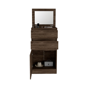 English Elm Dresser with Jewelry Box and Mirror, 43"H Single Door Cabinet with Two Drawers, Dark Walnut Finish Brown 51.57 L x 26.37 W x 5.51 H B097132971
