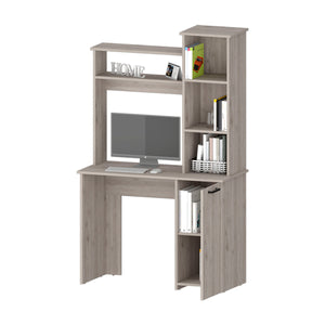 English Elm Light Gray Spacious Computer Desk with Hutch, 3-Tier Shelves & Lower Cabinet for Organized Workspaces B062P175112