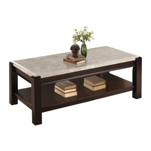 English Elm Genuine Marble Top End Table with Dark Wood Frame, Contemporary Transitional Accent Table 24" H Cherry 49.25 L x 26 W x 9 H B011P175759