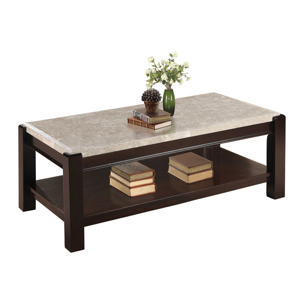 English Elm Genuine Marble Top End Table with Dark Wood Frame, Contemporary Transitional Accent Table 24" H Cherry 49.25 L x 26 W x 9 H B011P175759