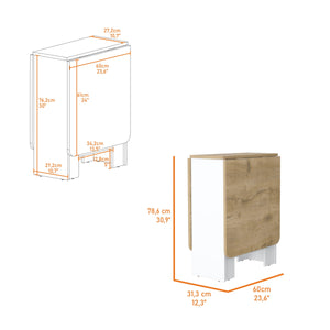 English Elm Cole Space-Saving Foldable Dining Table in White & Macadamia — 3-Mode Convertible, Stable 22lb Capacity, Compact Design for Small Homes and Multifunction Use B062P175104