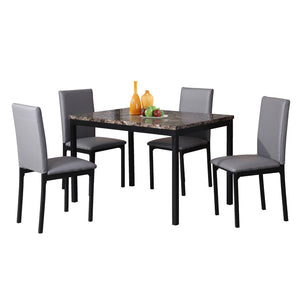 English Elm 5 Piece Citico Metal Dinette Set With Laminated Faux Marble Top, Gray