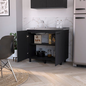 English Elm Wenge Finish Utility Sink Cabinet Set with Aluminum Countertop and Interior Shelving B062S00377
