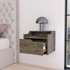 English Elm Dark Brown Floating Nightstand - Modern Wall-Mounted Dual-Shelf Design For Compact Storage & Style B062P175146